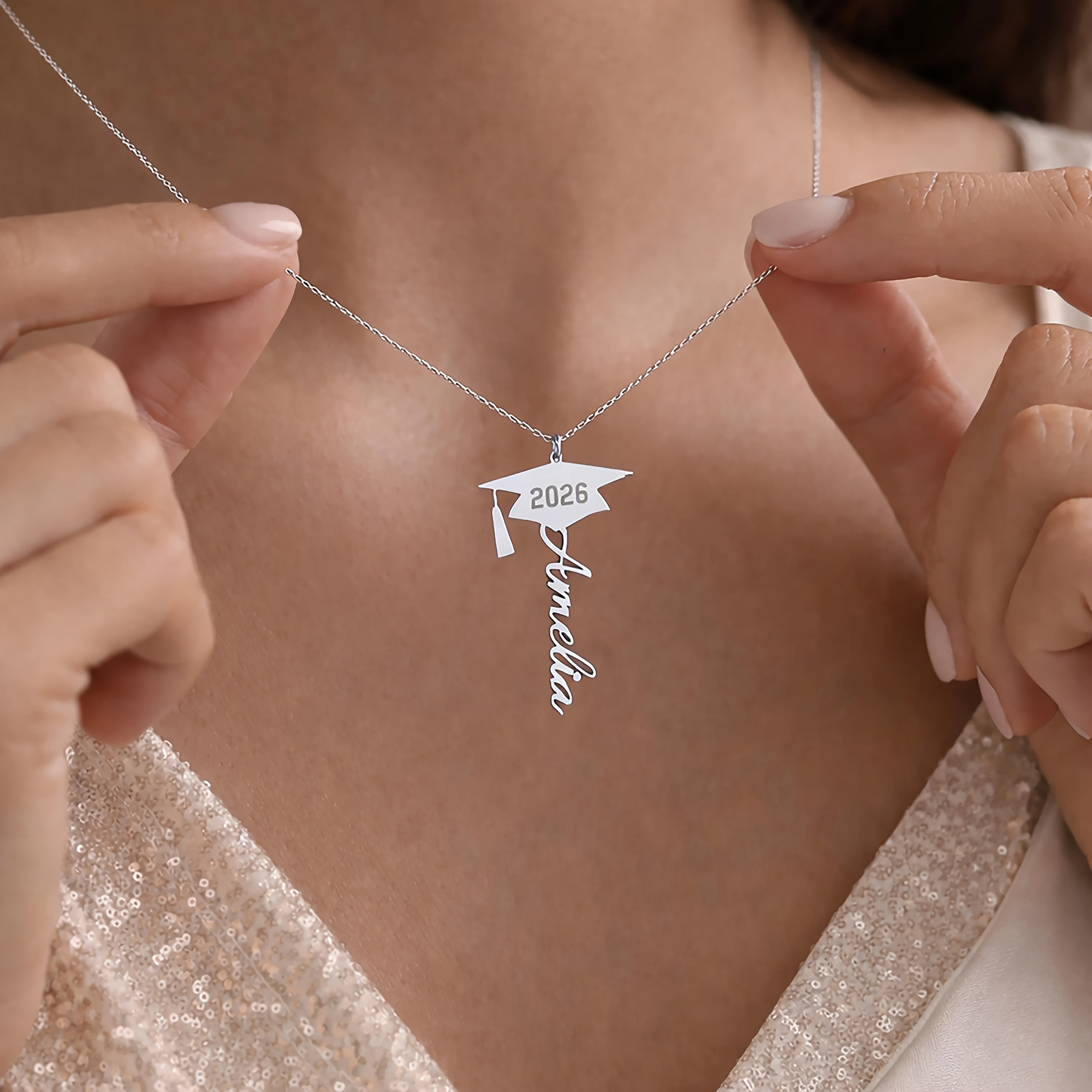 Custom Graduation Cap Necklace — 18K Gold-Plated Pendant
